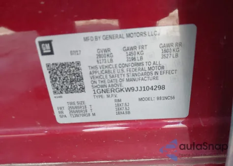 2018 Chevrolet Traverse 1Lt z USA, uszkodzony, nr VIN 1GNERGKW9JJ104298